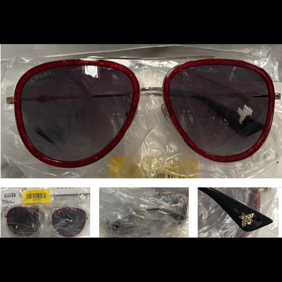 GUCCI RED GLITTER URBAN AVIATOR SUNGLASSES - Picture 16 of 16